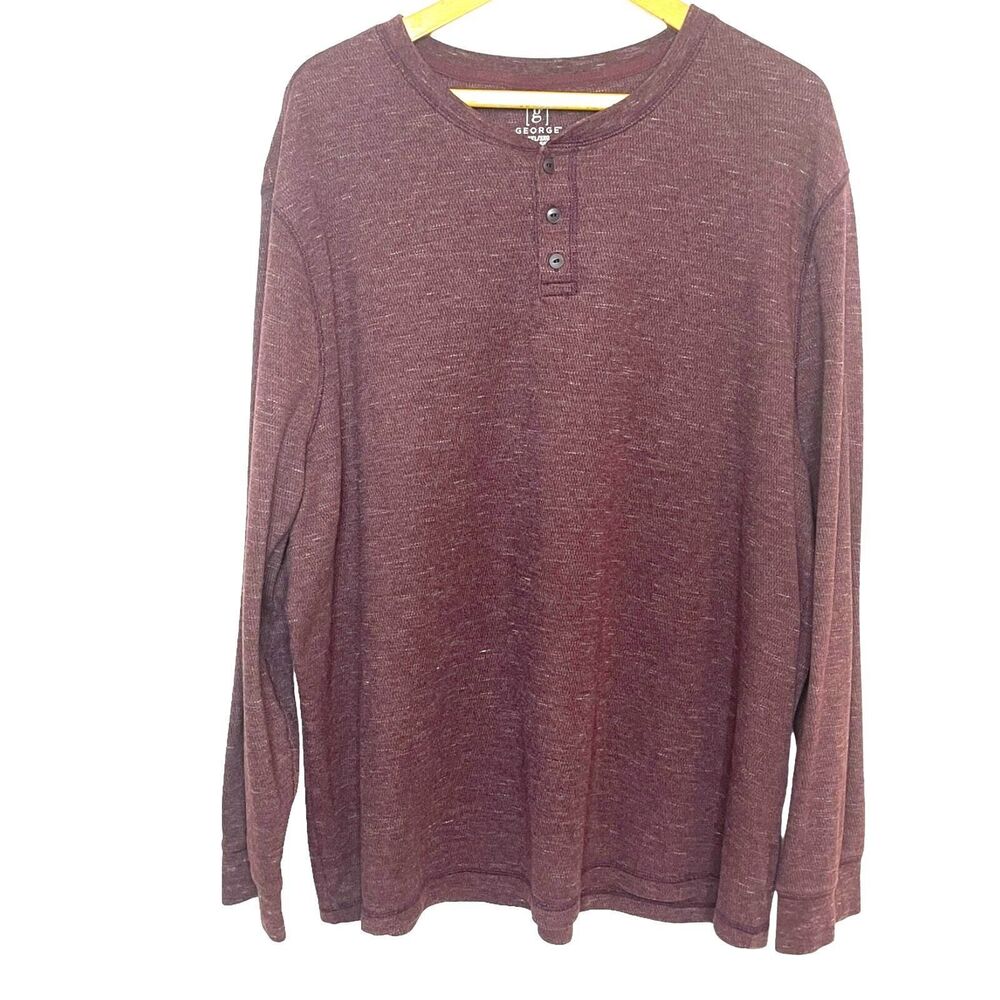 George Men's Maroon Waffle‎ Knit Crew Neck Cotton Blend Pullover Size 3XL